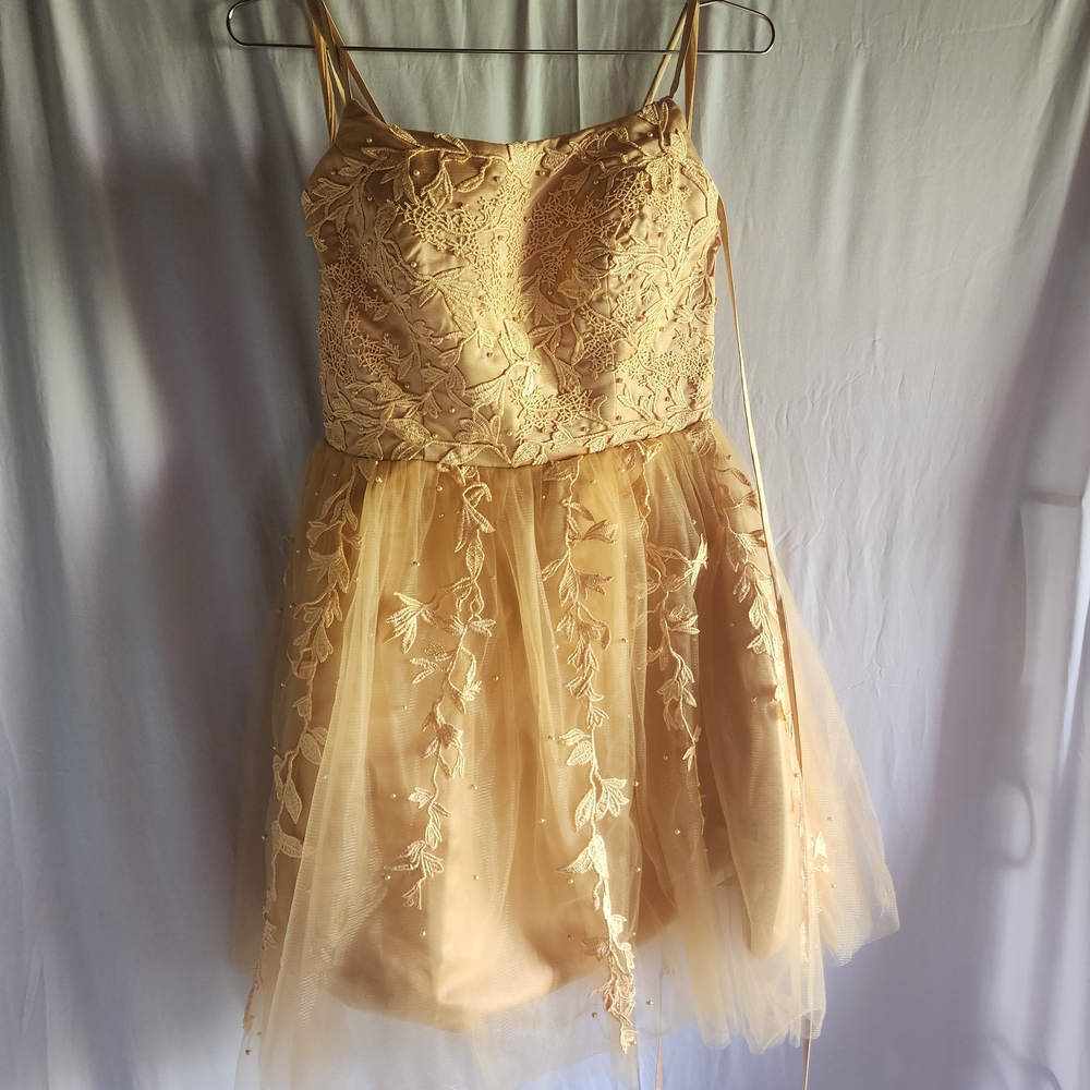 Elegant Gold Lace Dress